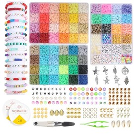 UXIMAIR 8100pcs Clay Beads for Bracelet Making Kit 48 Colors Flat Round Polymer Clay Beads Spacer Heishi Beads for Jewelry Making Kit