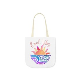 Beach Vibes Artsy Sunset Polyester Canvas Tote Bag - Size: 13" × 13'', Color: Beige