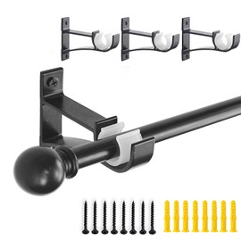 4 Pack Curtain Rod Brackets，Drapery Rod Aluminum Alloy Heavy Duty，Curtain Rod Holders Decorative Rod Hooks Hanger Fit for 1 to 1.2 Inch Drapes Rod(Black，Not Included Curtain Rod)