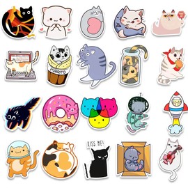 Yerdos Cute Cat Stickers for Kids Water Bottles，50 PCS Vinyl Waterproof Cats ，Kids Adults Teens Party Favors Skateboard Pack Laptop Scrapbook Suitcase Luggage Guitar Computer