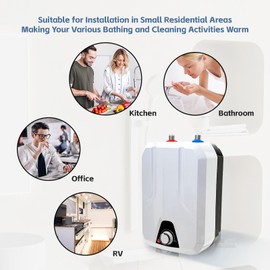 Fenjidrop Tankless Water Heater Electric, 110v 6L/1.59gal Electric Water Heater Self-Modulation on Demand Mini Tank Water Heater, for Kitchen Household 55℃-70℃