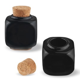 2 Pcs Ceramic Nail Dish Porcelain Nail Art Acrylic Dappen Dish Powder Liquid Bowl Holder Container with Soft Wooden Cork Rubber Lid for Nail Brush Cleaner Acrylic Liquid - Black