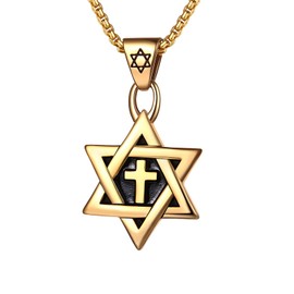 Rofusn Star of David Necklace for Men Women: Gold Stainless Steel Religious Cross Pendant Jewish Jewelry