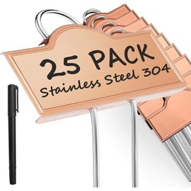 Metal Plant Labels Weatherproof 25 Pack, Outdoor Stainless Steel SS304 Garden Label Markers for Plants Vegetables Herb Seedlings Flowers with a Pen, Height 10.75 Inch, Label Area 3.74'' x 1.39''