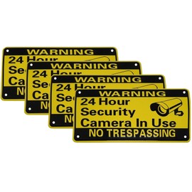 4 pack Warning 24 Hour Security Camera In Use Yellow Black 6"x12" License Plate