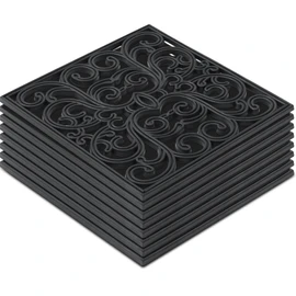 Pangda 8 Pcs Rubber Stepping Stones Outdoor Garden Walkway, 12 x 12 Inch Heavy Duty Pathway Pavers Retro Decorative Stepping Stones for Outside Landscaping Yard Lawn Path(Black,Scroll Square)