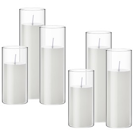 Shihanee Set of 6 Pillar Candles and Glass Cylinder Vases Clear Cylinder CandleHolders for Slim Tall Pillar Candles Wedding Centerpieces