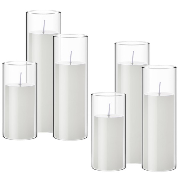 Shihanee Set of 6 Pillar Candles and Glass Cylinder Vases