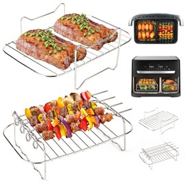 YYTECH Hot Air Fryer Grill Rack for Ninja AF300EU AF400EU Series, Pack of 2 Air Fryer Stand with 4 Skewers, Air Fryer Rack, Stainless Steel Hot Air Fryer Accessories, Multipurpose Air Fryer