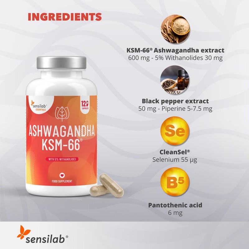 Ashwagandha KSM 66-600 mg Ashwagandha Root Extract with 5% Withanolides