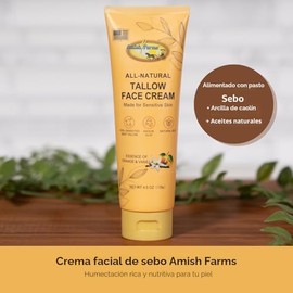 Amish Farms Hidratante facial de ternera alimentada con hierba con arcilla de caolín, vitamina E y aceite de oliva, crema de sarga 100% orgánica para 