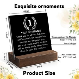 Juoqg Congratulations 1 Year Work Anniversary Acrylic Sign with Wooden Stand, One Year Anniversary Plaque, 1 Year· Of Service Plaque for Staff Coworker Colleague, Employee Appreciation Gifts