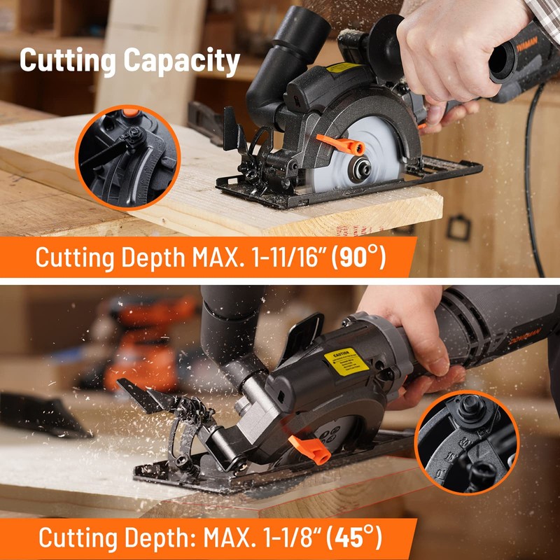 DOVAMAN Circular Saw, 5.8A 4-1/2" Circular Saw w/Laser, Metal Auxiliary