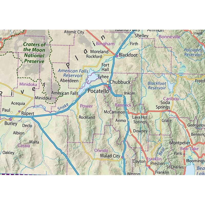 Idaho State Physical Map - 16.5 x 26.9 Inches -