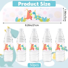 URROMA 50pcs Dinosaur Theme Water Bottle Labels, Self Adhesive Water Bottle Wrappers Cute Dinosaur Leaf Water Bottle Stickers Baby Shower Bottle Wraps Decorations for Birthday Party