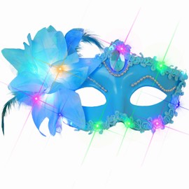 Maeaccx Blue Masquerade Mask for Women Light Up Flower Masks Cosplay (Blue)