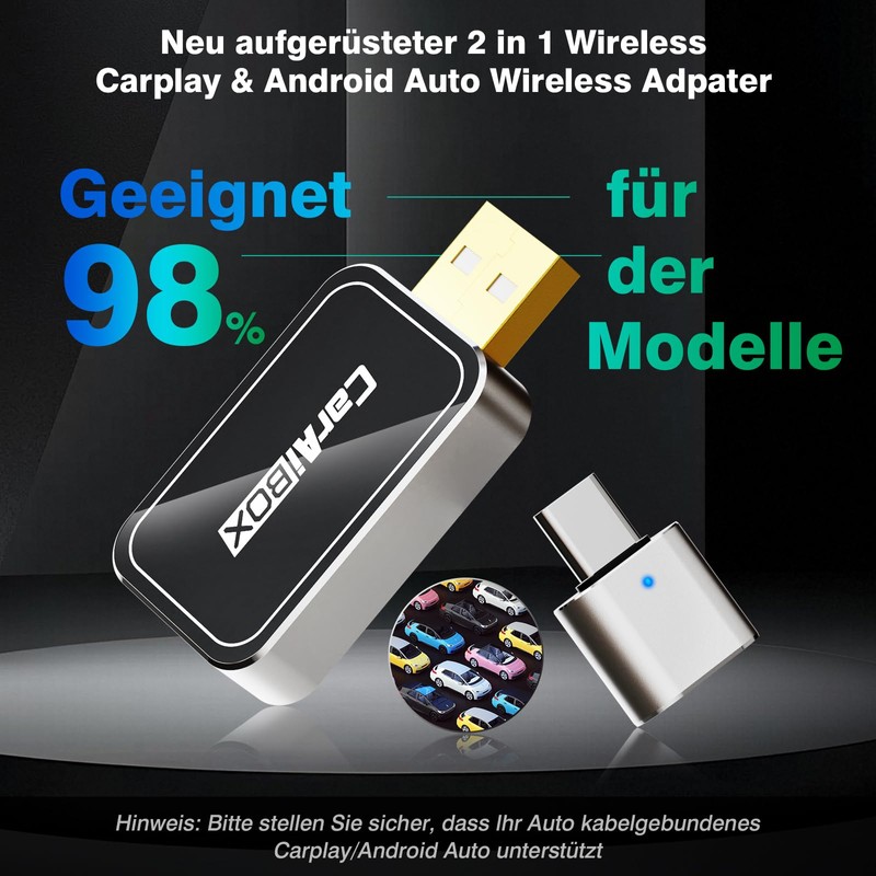 2-in-1 Wireless Carplay and Android Car Wireless Adapter, Convert Wired