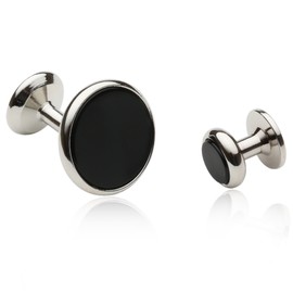 Mens Black Onyx and Silver Cufflinks Studs Tuxedo Formal Set with Presentation Box Groom Groomsmen Wedding