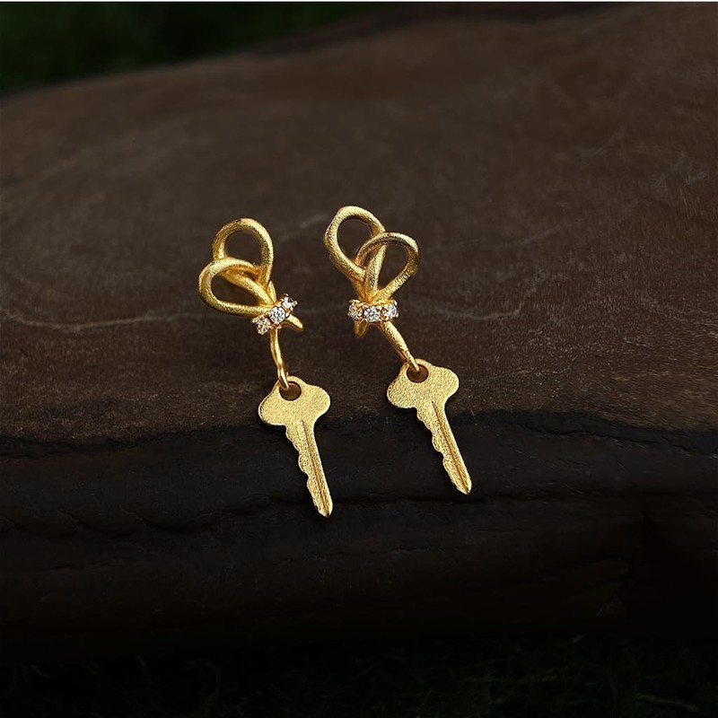 18K Gold Plated Keys Dangle Drop Earrings for Women 925