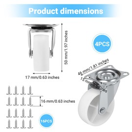 4 x 40 mm diameter swivel castors, swivel castors with screw plate, 360° pivotants, 1.5 inch transport castors, high-performance furniture castors, furniture castors for furniture, devices and