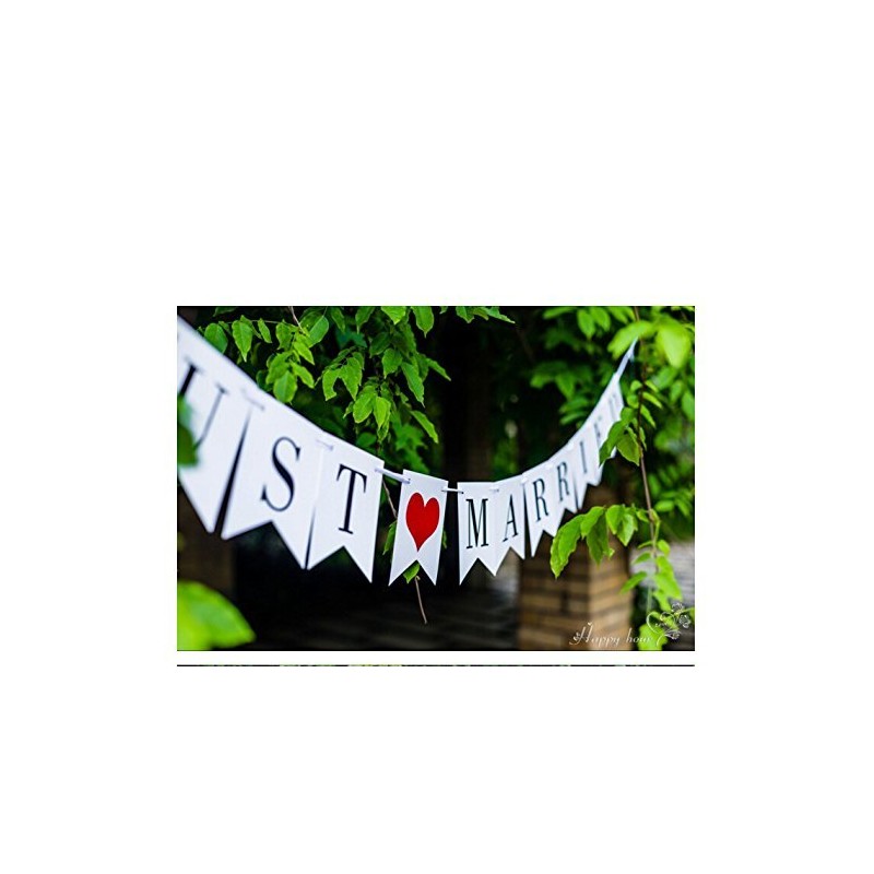 JZK "Just Married Bunting Banner Flags with Ribbon, Decoration for