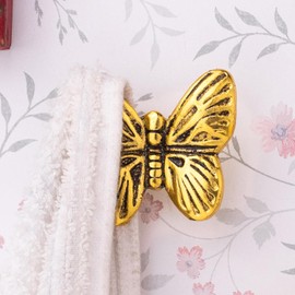 Indian Shelf 3 Pack Decorative Aluminium Butterfly Cute Kids Wall Hooks Heavy Duty Coat Rack Wall Mount Vintage Gold Towel Hooks for Hanging Coats, Backpack, Purse, Hat, Jewelry & More