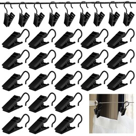 TANCUDER Pack of 100 Stainless Steel Clips Hooks Metal Curtain Clips Multifunctional Curtain Clips Rope Clips for Rope Tension Fittings, Hanging Shower Curtains, Photos, Map, Cloth (Black Nicke)