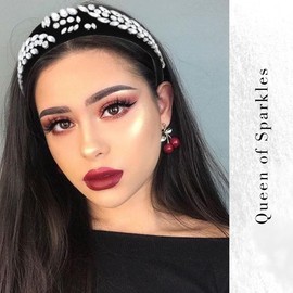 Coridy Wide Black Headbands for Women Crystal Pearl Rhinestone Hairbands Baroque Headpiece Non Slip Square Headbands Head Bands for Women's Hair (Leaf)