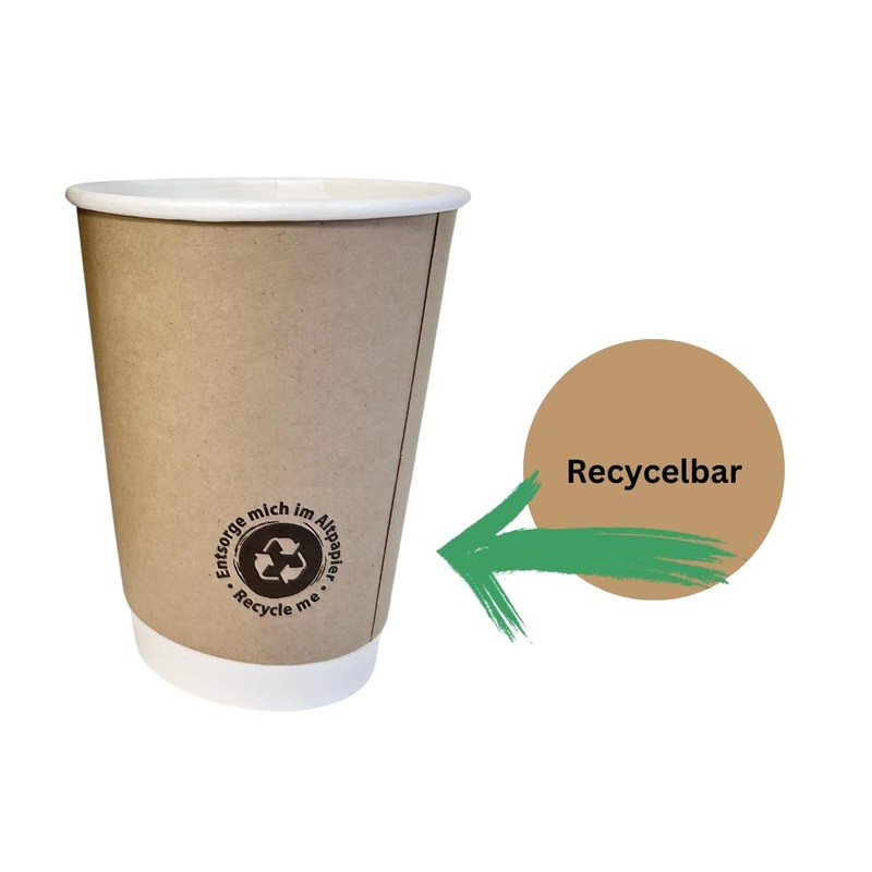 DeinPack Pack of 25 Coffee Cups Brown - Double-Walled Insulated