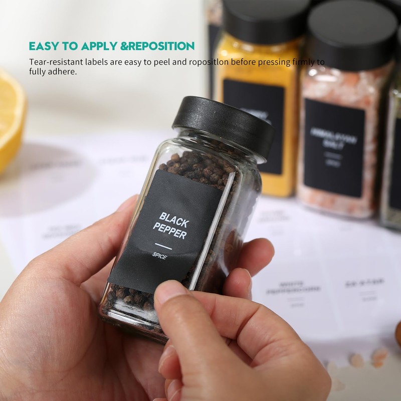 162 Spice Labels Stickers, Preprinted White Spice Jar Labels for