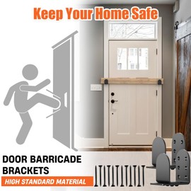 AMZFINE Adjustable Door Barricade Brackets 2 Pack Heavy Duty Upgraded Door Bar Holder Brackets for Home Security Suit, Black 2PCS