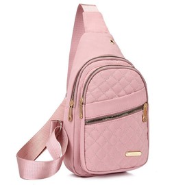 EAST MOON Solid Color Minimalist Quilted Design Fanny Pack, Trendy Multi Zipper Pockets Adjustable Rrossbody Backpack Daypack Shoulder Fanny Pack for Travel, Sports, Running, Hiking, and Daily Use - Color: Pink