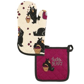 LazyOne Funny Bear Oven Mitt and Pot Holder Set, Cute Kitchen Accessories for Home, Set of 1 Matching Oven Glove and 1 Hot Pad