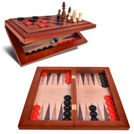 Elbow Room 3-in-1 Chess, Checkers & Backgammon Board Game Set – Portable, Folding Classic Strategy Games for Family Fun & Travel