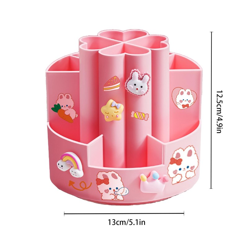 Eabdice Desk Pen Holder, 360° Rotating Pen Holder, 5 Compartments,