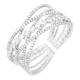 Wovanoo Rhinestone Bracelets Multilayer Cuff Bracelet Sparkling Crystal Layered Bridal Bracelets for Women Silver 3