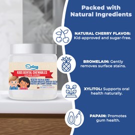 Smileez Dental Chewables for Kids - Supports Healthy Teeth & Gums - whitens & freshens Breath - Natural Cherry Flavor, Sugar Free with Xylitol, Papain and bromelain - 60 Chewables