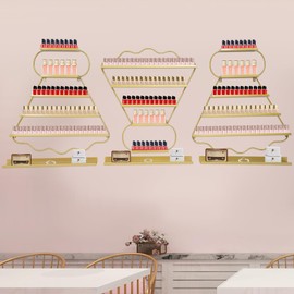 6 Packs Nail Polish Rack for Nail Salon, 5 Tiers Wall Mounted Nail Polish Storage Racks, Makeups Lipstick Perfume Wall Shelfs for Home Spas Business Salons ﻿ (Gold)