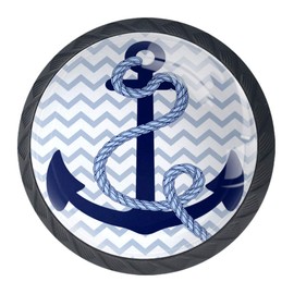 4 Pcs 35mm Nautical Anchor Cabinet Knobs Round Crystal Glass Drawer Handles Pull with Screws for Home, Office, Kitchen, Bathroom Cabinet, Dresser and Cupboard (1-3/8 Inches)