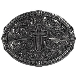 TYWestyles Vintage Celtic Pattern Cross Belt Buckle For Men Women (Antique Silver Cross-03, Large)