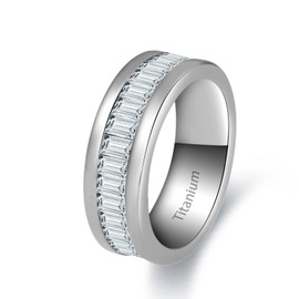 JMFENFA 7 mm Titanium Wedding Rings, Titanium Cubic Zirconia Wedding Ring, Titanium Engagement Ring, Eternity for Men and Women, Crystal, Cubic Zirconia