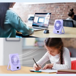 WHATOOK Small Desk Fan Personal Fans: 2000mah 10 Hours Battery Office Quiet Mini Desktop Fan Portable Rechargeable Travel Essentials