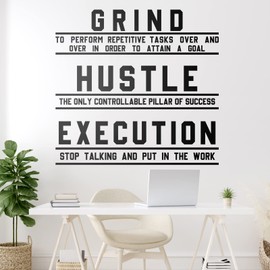 Chinco Motivational and Inspirational Office Wall Decal Sticker Grind Hustle Execution Wall Sticker Office Decor Quote Wall Sticker Wall Decal Vinyl Positive Wall Stickers for Office Business Gym