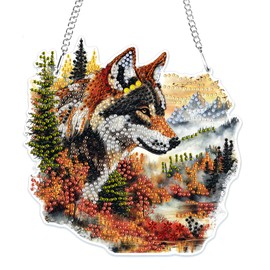 MOGTAA Wolf Diamond Art Hanging Kits for Adults Beginners, 5D Special Shape Diamond Art Pendent Kits, Crystal Rhinestones Animal Diamond Painting Gem Art for Home Decor