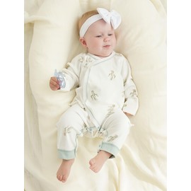 BINIDUCKLING Newborn Kimono Side Snap & Tie Wrap Over Romper with Mitten Cuffs 0-3 Months Cactus