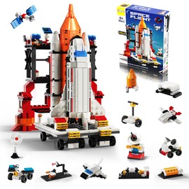 Doloowee Space Exploration Shuttle Toys - 16 in 1 Toy Building Blocks Sets - STEM Aerospace Building Kit Toy with Heavy Transport Rocket & Launcher Great Gift for 6 7 8 9 10 11 12+ Years Old
