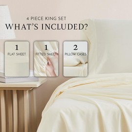 Linen Closet Luxury Cotton 144 Thread Count Organic Cotton 4-Piece Sheet Set, King, Fresh Ivory