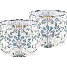 GOSO 2pcs Medium Lampshade Polyester Fiber Printing Plants Drum Lamp Shade For TableLamp,Floor Lamps,Diy Pendant Light,Wall Hanging,Spider Fitter 13 "Top x 13" Bottom x 10 "High, Assembly Required