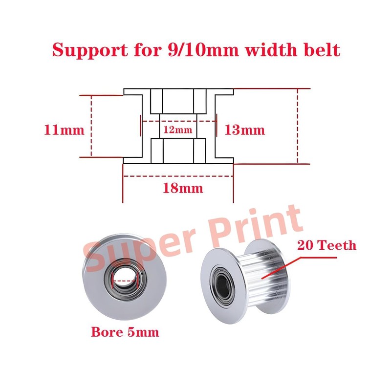 Super Print GT2 Idler Pulley GT2 20 Teeth Bore 5