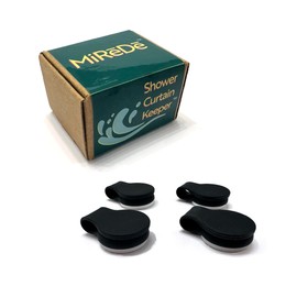 MiReDe Shower Curtain Keeper | Shower Curtain Clips | Durable | Self-Adhesive | Waterproof | Easy to Install | Splash Guard | Pack of 4 (Black)